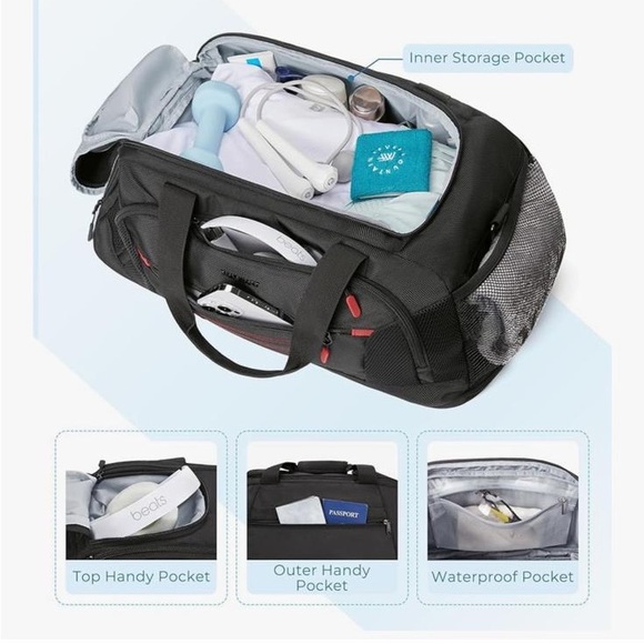 NWT BAGSMART Black and Red Men's Duffel Bag Gyn Bag Expandable - Picture 4 of 15